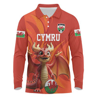 Custom Wales Football Go Champions Long Sleeve Polo Shirt Cymru am byth Red Style