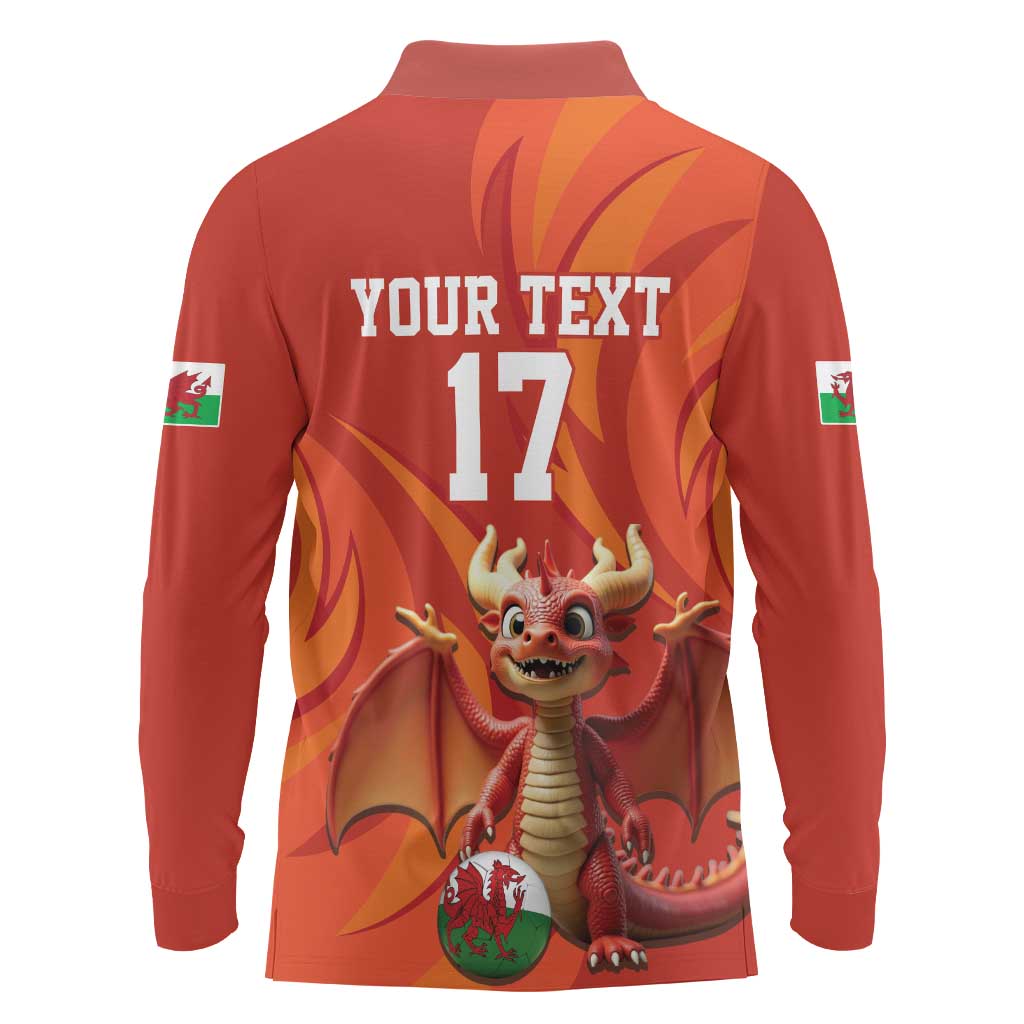 Custom Wales Football Go Champions Long Sleeve Polo Shirt Cymru am byth Red Style