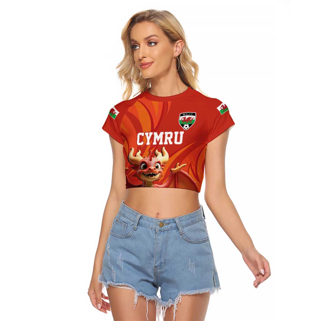 Custom Wales Football Go Champions Raglan Cropped T Shirt Cymru am byth Red Style