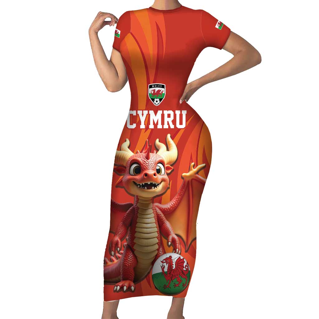 Custom Wales Football Go Champions Short Sleeve Bodycon Dress Cymru am byth Red Style