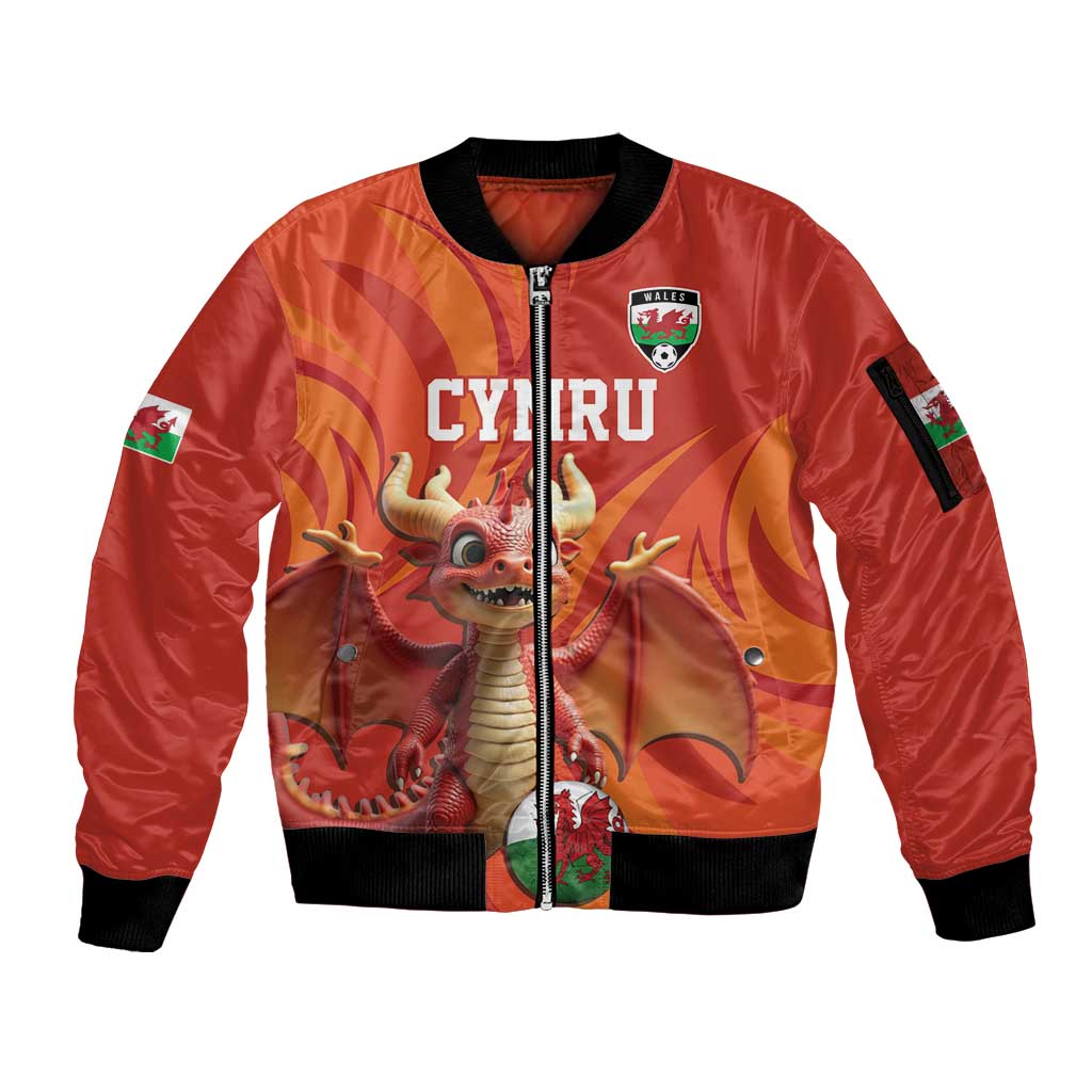 Custom Wales Football Go Champions Sleeve Zip Bomber Jacket Cymru am byth Red Style