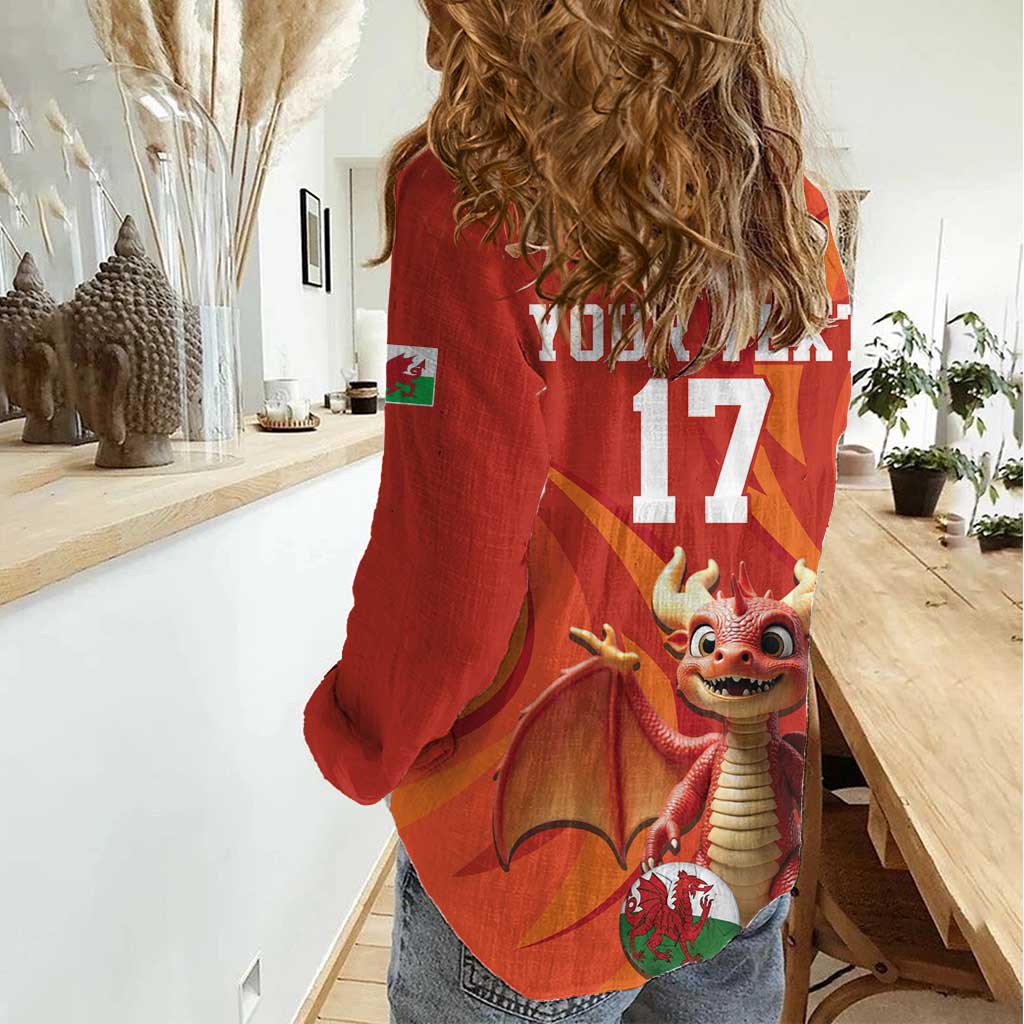 Custom Wales Football Go Champions Women Casual Shirt Cymru am byth Red Style