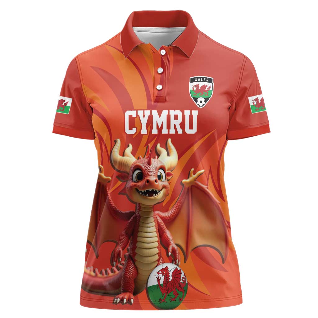 Custom Wales Football Go Champions Women Polo Shirt Cymru am byth Red Style