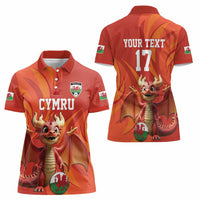 Custom Wales Football Go Champions Women Polo Shirt Cymru am byth Red Style