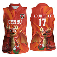 Custom Wales Football Go Champions Women Sleeveless Polo Shirt Cymru am byth Red Style