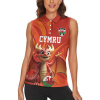 Custom Wales Football Go Champions Women Sleeveless Polo Shirt Cymru am byth Red Style