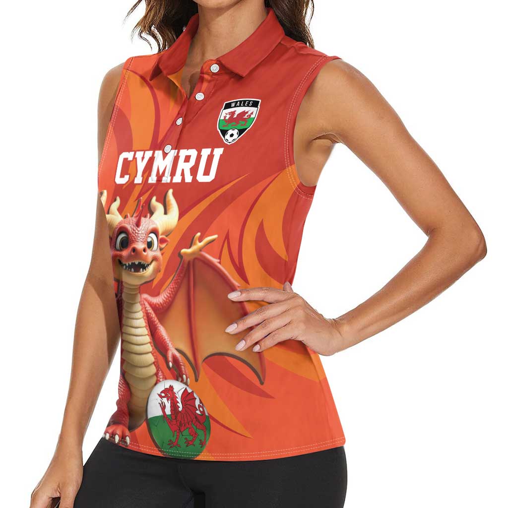 Custom Wales Football Go Champions Women Sleeveless Polo Shirt Cymru am byth Red Style