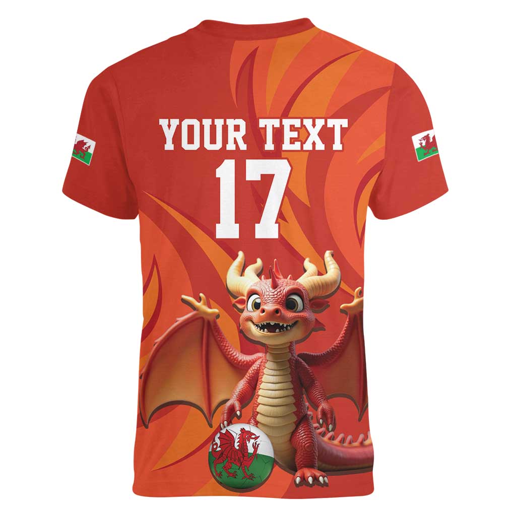 Custom Wales Football Go Champions Women V-Neck T-Shirt Cymru am byth Red Style