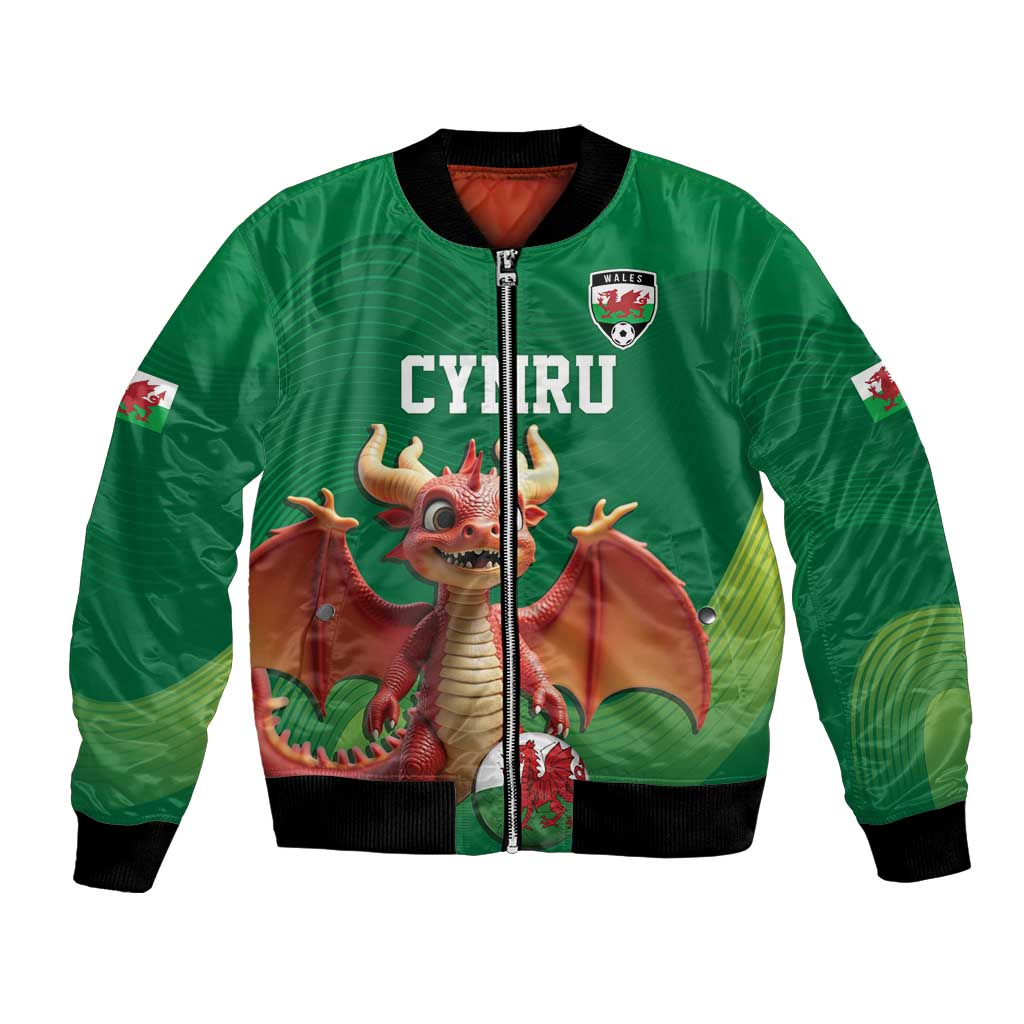 Custom Wales Football Go Champions Bomber Jacket Cymru am byth Green Style