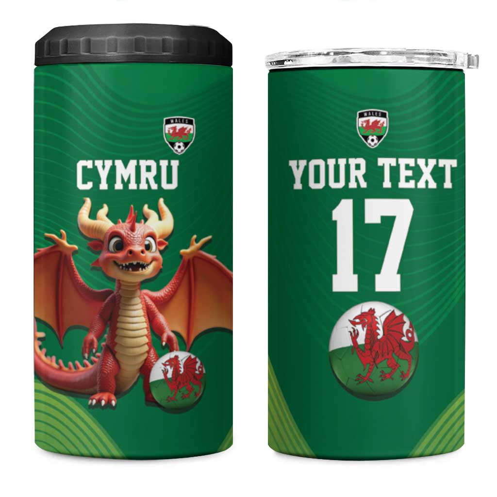 Custom Wales Football Go Champions 4 in 1 Can Cooler Tumbler Cymru am byth Green Style