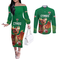 Custom Wales Football Go Champions Couples Matching Off The Shoulder Long Sleeve Dress and Long Sleeve Button Shirt Cymru am byth Green Style