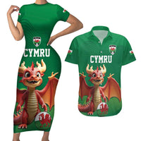 Custom Wales Football Go Champions Couples Matching Short Sleeve Bodycon Dress and Hawaiian Shirt Cymru am byth Green Style