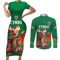 Custom Wales Football Go Champions Couples Matching Short Sleeve Bodycon Dress and Long Sleeve Button Shirt Cymru am byth Green Style