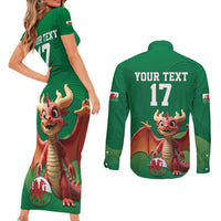 Custom Wales Football Go Champions Couples Matching Short Sleeve Bodycon Dress and Long Sleeve Button Shirt Cymru am byth Green Style