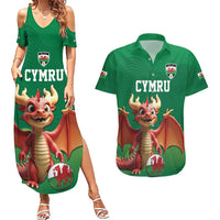 Custom Wales Football Go Champions Couples Matching Summer Maxi Dress and Hawaiian Shirt Cymru am byth Green Style