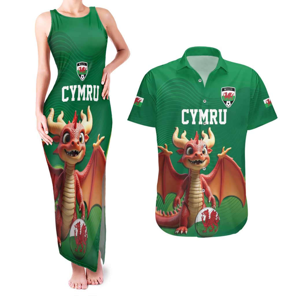 Custom Wales Football Go Champions Couples Matching Tank Maxi Dress and Hawaiian Shirt Cymru am byth Green Style