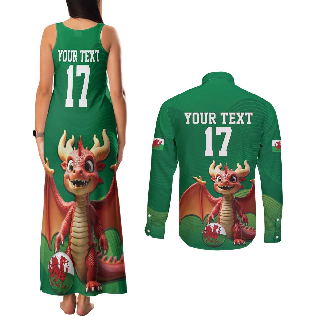Custom Wales Football Go Champions Couples Matching Tank Maxi Dress and Long Sleeve Button Shirt Cymru am byth Green Style