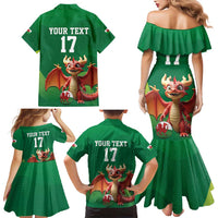 Custom Wales Football Go Champions Family Matching Mermaid Dress and Hawaiian Shirt Cymru am byth Green Style