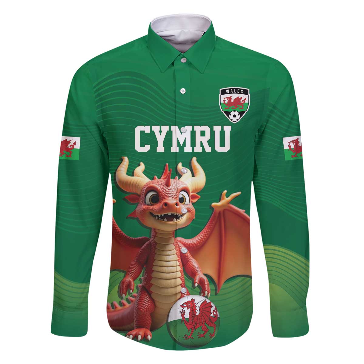 Custom Wales Football Go Champions Family Matching Off The Shoulder Long Sleeve Dress and Hawaiian Shirt Cymru am byth Green Style