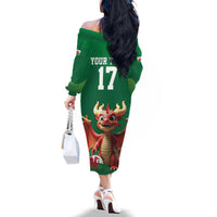 Custom Wales Football Go Champions Family Matching Off The Shoulder Long Sleeve Dress and Hawaiian Shirt Cymru am byth Green Style