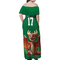 Custom Wales Football Go Champions Family Matching Off Shoulder Maxi Dress and Hawaiian Shirt Cymru am byth Green Style