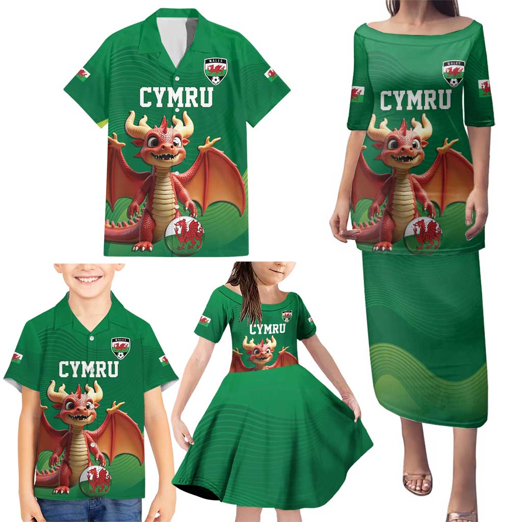 Custom Wales Football Go Champions Family Matching Puletasi and Hawaiian Shirt Cymru am byth Green Style
