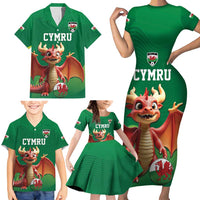 Custom Wales Football Go Champions Family Matching Short Sleeve Bodycon Dress and Hawaiian Shirt Cymru am byth Green Style
