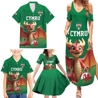Custom Wales Football Go Champions Family Matching Summer Maxi Dress and Hawaiian Shirt Cymru am byth Green Style