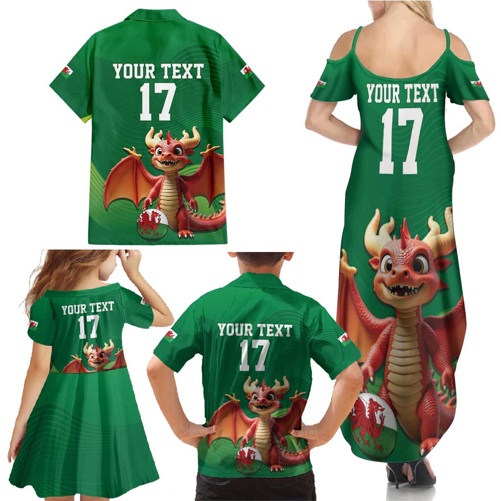 Custom Wales Football Go Champions Family Matching Summer Maxi Dress and Hawaiian Shirt Cymru am byth Green Style