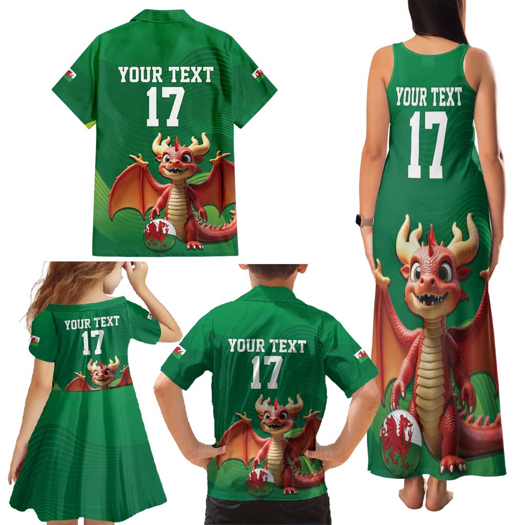 Custom Wales Football Go Champions Family Matching Tank Maxi Dress and Hawaiian Shirt Cymru am byth Green Style