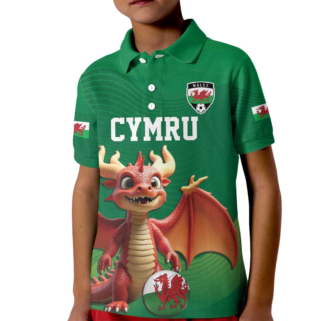 Custom Wales Football Go Champions Kid Polo Shirt Cymru am byth Green Style
