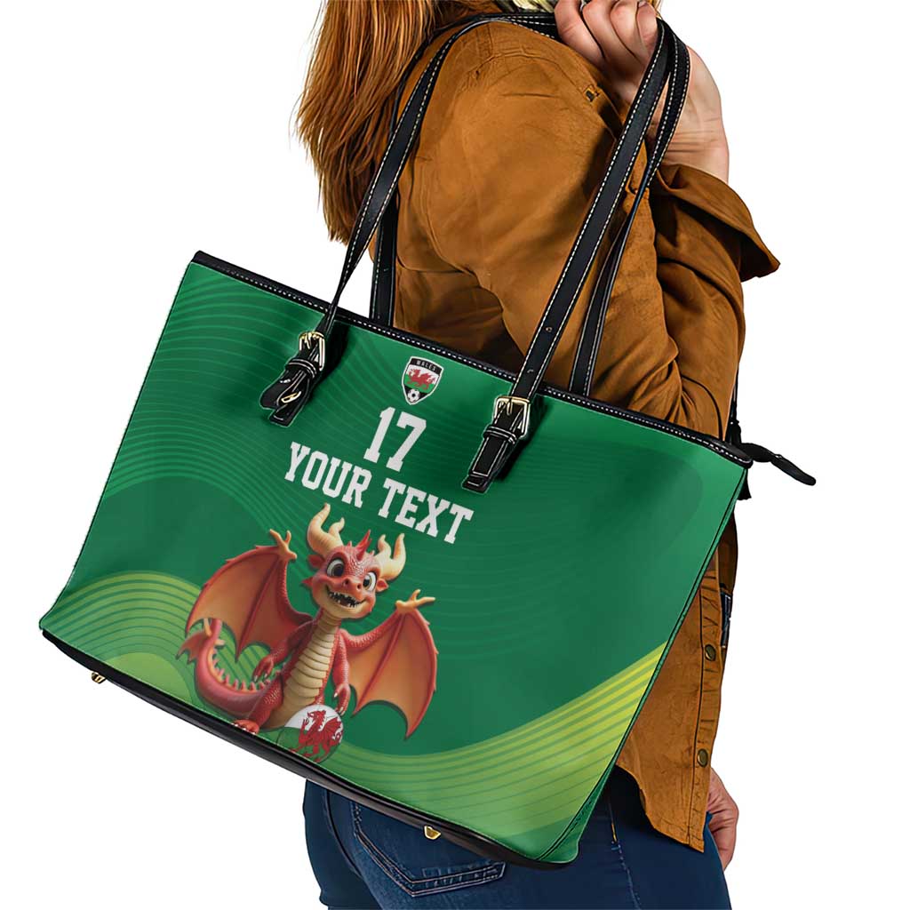 Custom Wales Football Go Champions Leather Tote Bag Cymru am byth Green Style