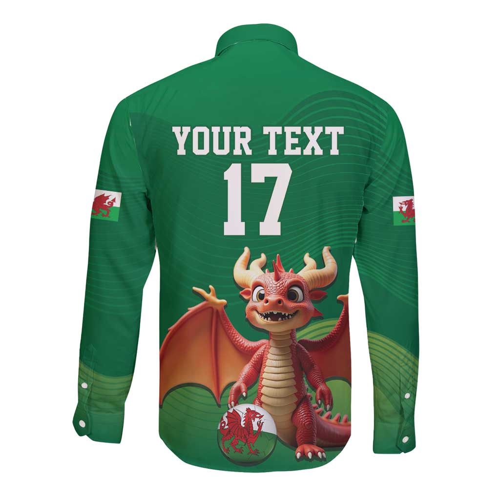Custom Wales Football Go Champions Long Sleeve Button Shirt Cymru am byth Green Style