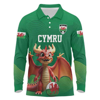 Custom Wales Football Go Champions Long Sleeve Polo Shirt Cymru am byth Green Style