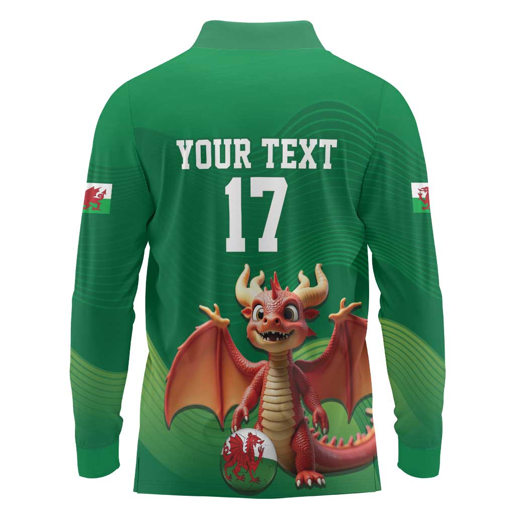 Custom Wales Football Go Champions Long Sleeve Polo Shirt Cymru am byth Green Style