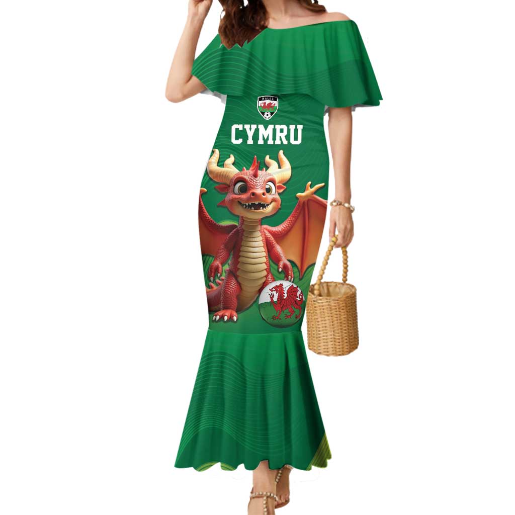 Custom Wales Football Go Champions Mermaid Dress Cymru am byth Green Style