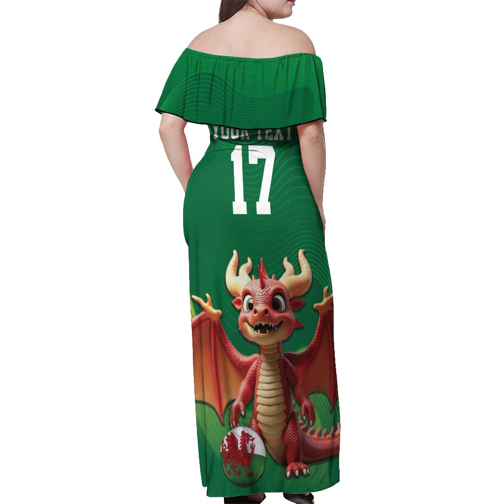 Custom Wales Football Go Champions Off Shoulder Maxi Dress Cymru am byth Green Style
