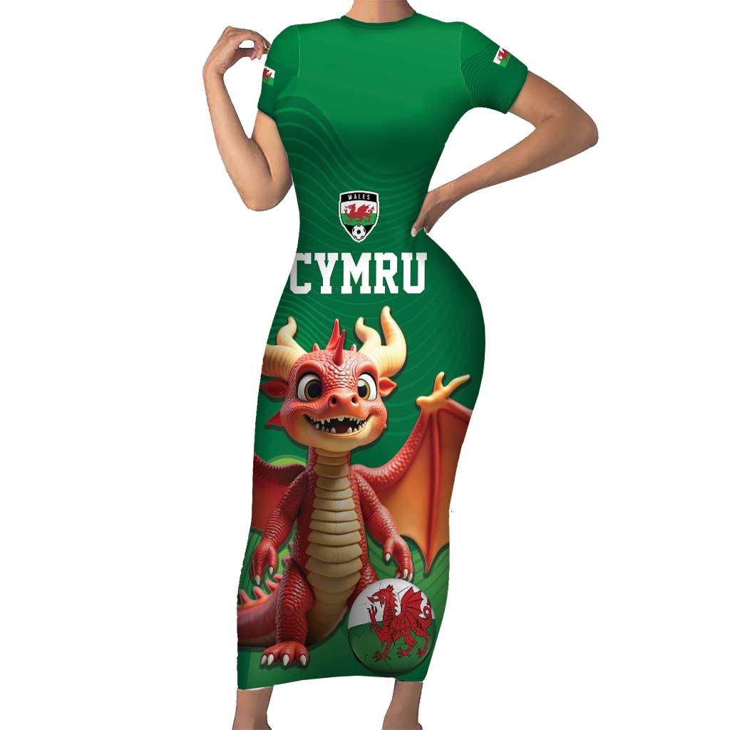 Custom Wales Football Go Champions Short Sleeve Bodycon Dress Cymru am byth Green Style
