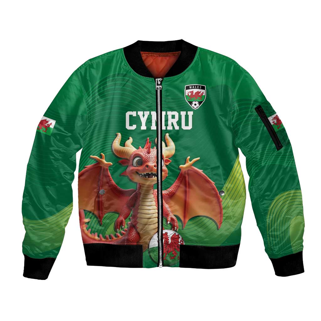 Custom Wales Football Go Champions Sleeve Zip Bomber Jacket Cymru am byth Green Style