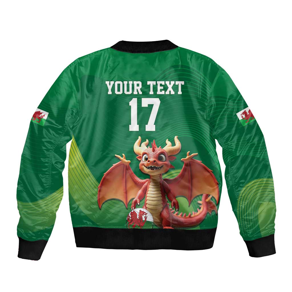 Custom Wales Football Go Champions Sleeve Zip Bomber Jacket Cymru am byth Green Style