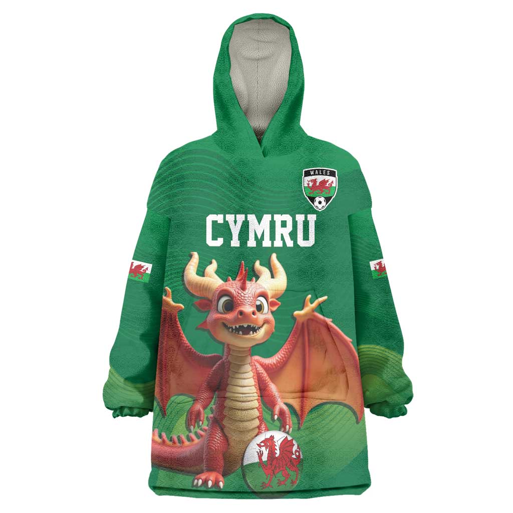 Custom Wales Football Go Champions Wearable Blanket Hoodie Cymru am byth Green Style