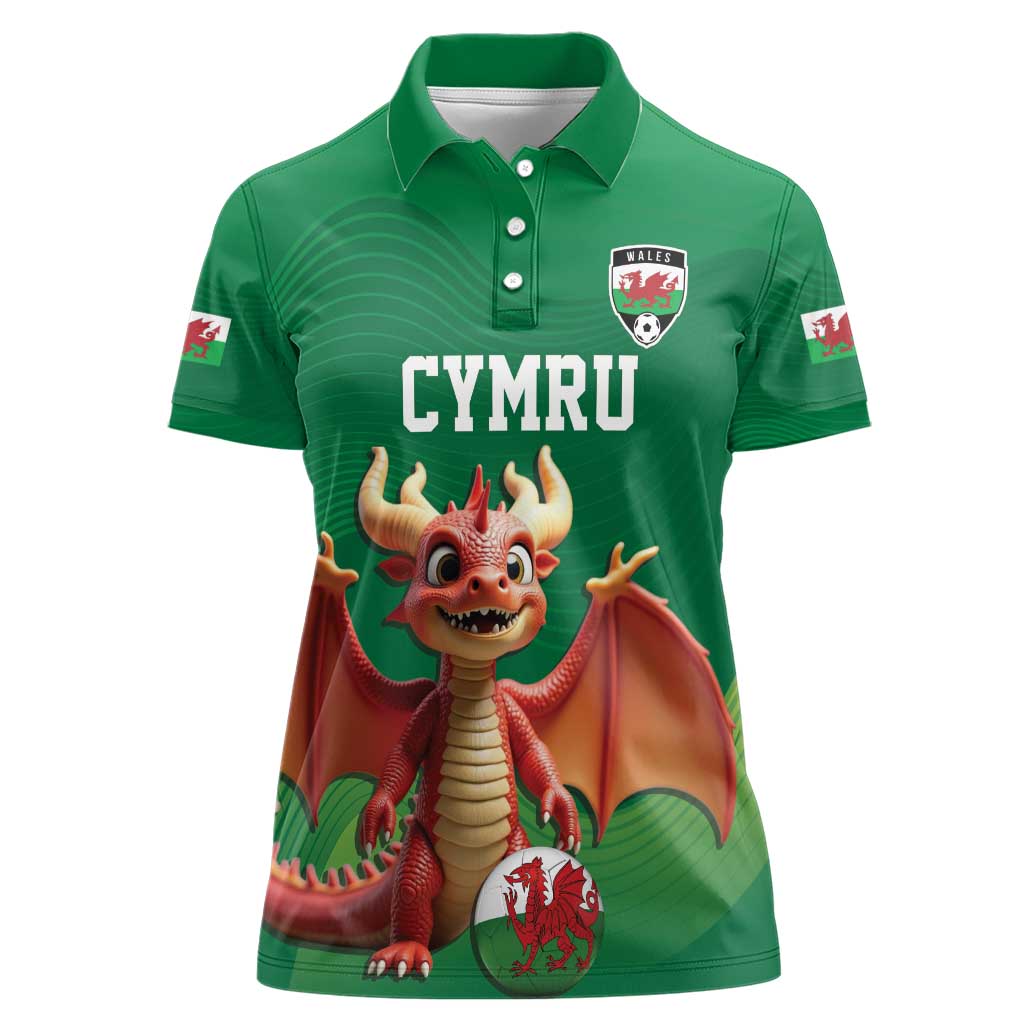 Custom Wales Football Go Champions Women Polo Shirt Cymru am byth Green Style