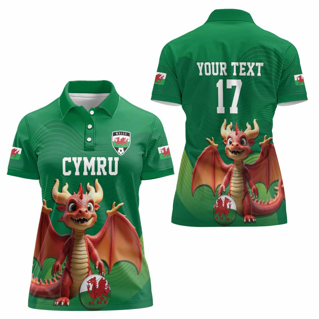 Custom Wales Football Go Champions Women Polo Shirt Cymru am byth Green Style