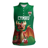 Custom Wales Football Go Champions Women Sleeveless Polo Shirt Cymru am byth Green Style