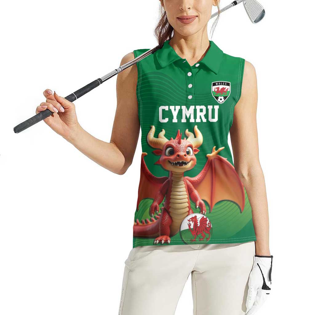 Custom Wales Football Go Champions Women Sleeveless Polo Shirt Cymru am byth Green Style