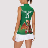 Custom Wales Football Go Champions Women Sleeveless Polo Shirt Cymru am byth Green Style