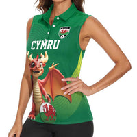 Custom Wales Football Go Champions Women Sleeveless Polo Shirt Cymru am byth Green Style