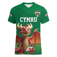 Custom Wales Football Go Champions Women V-Neck T-Shirt Cymru am byth Green Style