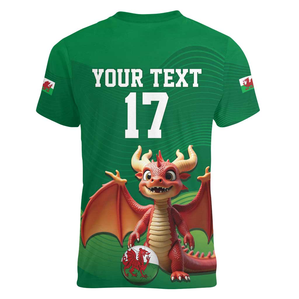 Custom Wales Football Go Champions Women V-Neck T-Shirt Cymru am byth Green Style