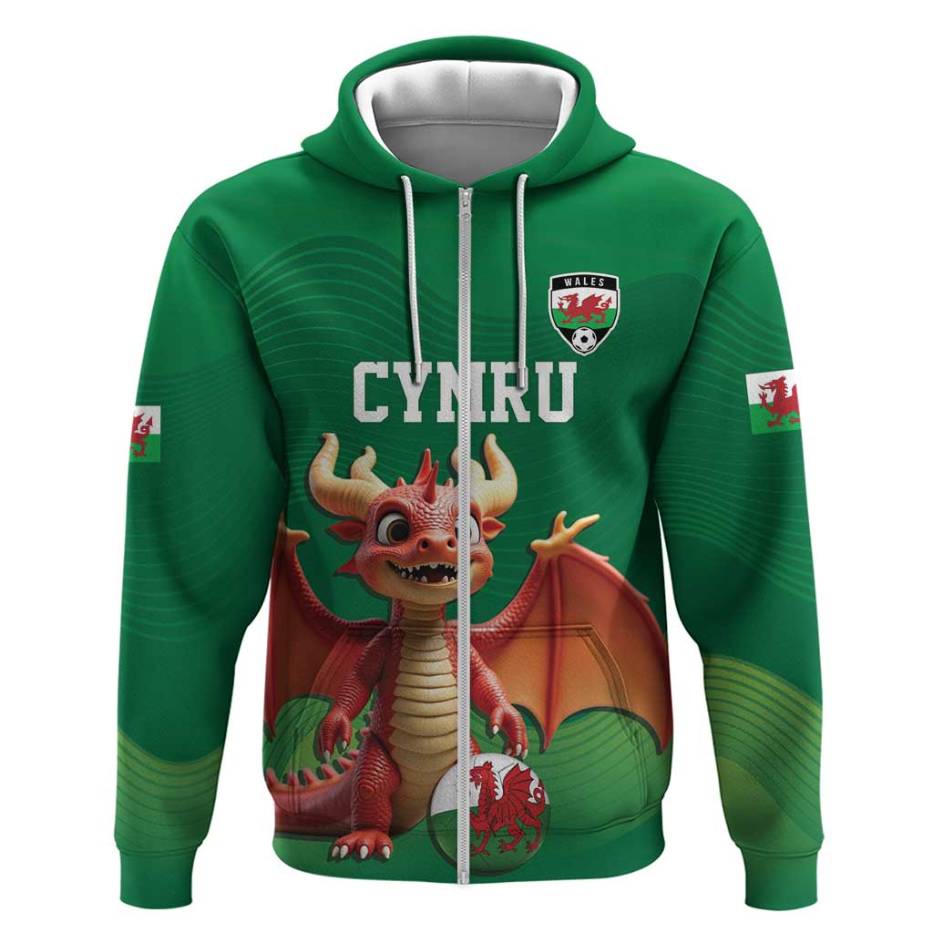 Custom Wales Football Go Champions Zip Hoodie Cymru am byth Green Style